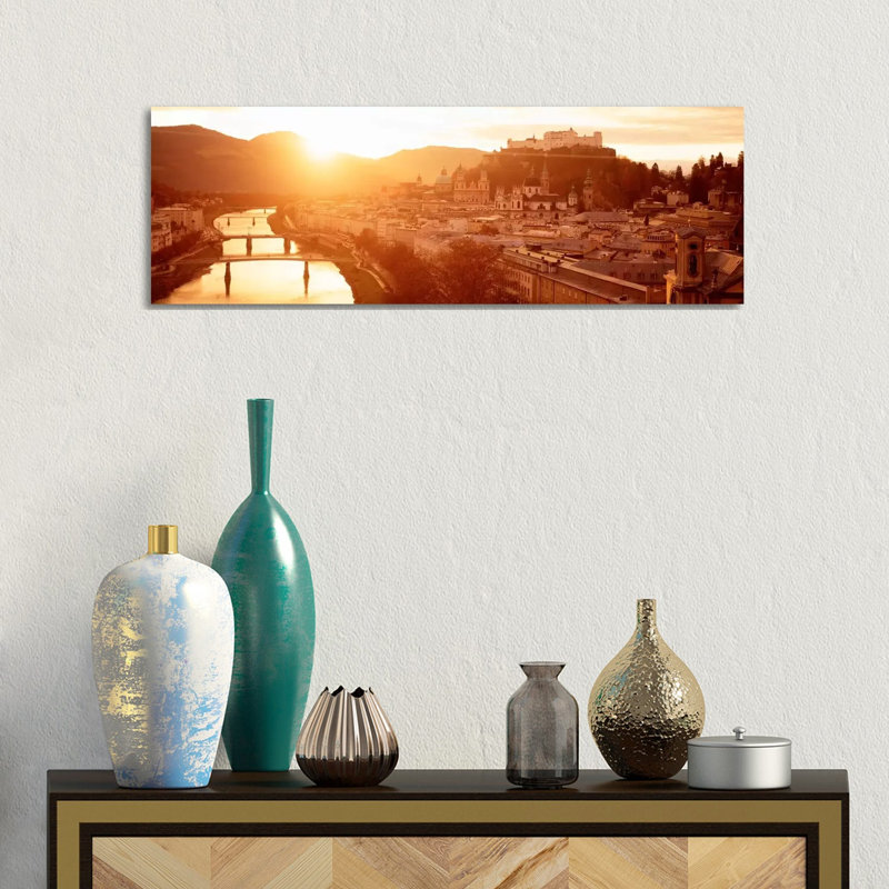 Austria, Salzburg, Salzach River - Wrapped Canvas Panoramic Print, 30.48 cm H x 91.44 cm W x 3.175 cm D