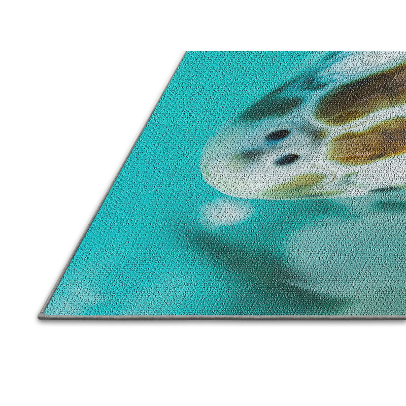 Tapis bleu sarcelle Turtle, Rectangle 3 pi x 5 pi