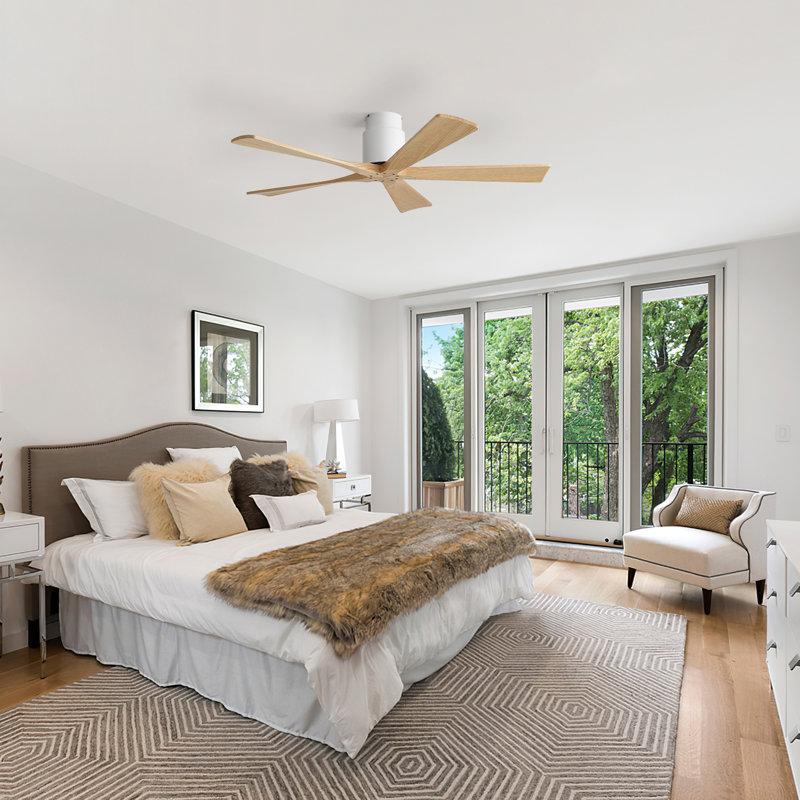 Ventilateur de plafond moderne à 5 pales de 52 po sans lumière avec télécommande et minuterie, Blanc