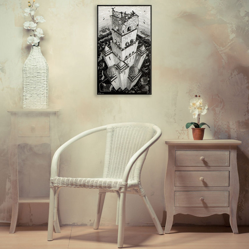«Tower of Babel» par M.C.Escher, toile tendue avec châssis, H 24 po x l 17 po