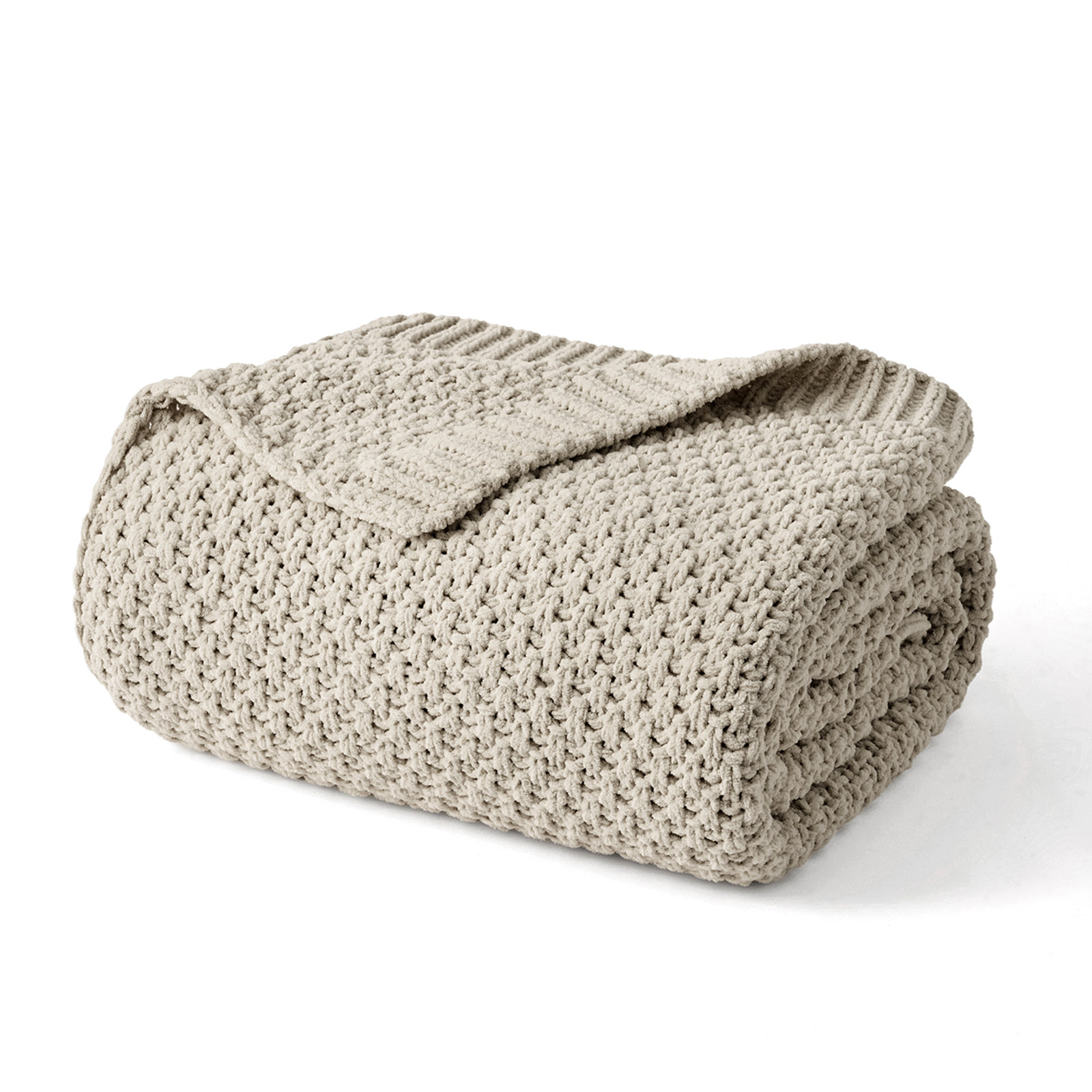 Chunky Chenille Knit Throw Blanket, 80" L x 60" W, Warm Gray
