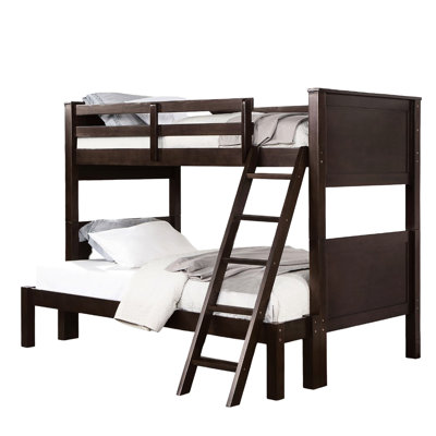 Walnut Twin Over Full Bunk Bed In Transitional Style, Solid Wood Build, Can Be Made Into Two Stand - Alone Beds, Mattress Ready Platforms, Guardrails, Hassle Setup Bed, Tinted, Frame, Split Quick And