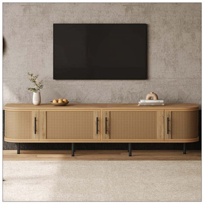 70inch Modern TV Stand with Rattan Doors