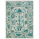 Karina Hand Knotted Wool Oriental Area Rug in Ivory/Green/Gray/Blue