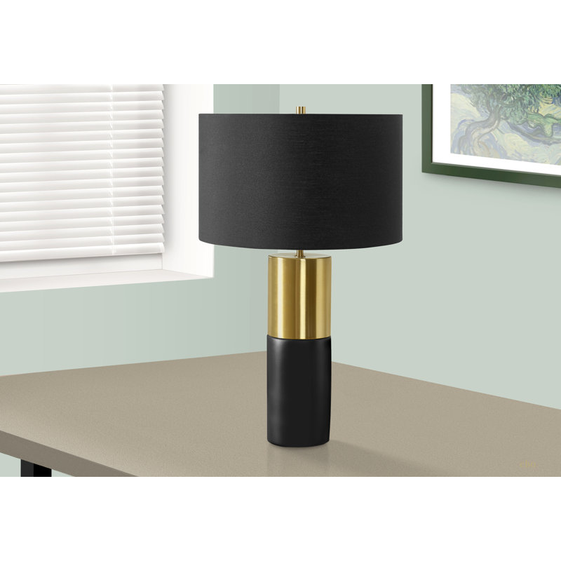 Lighting, H 25 po, lampe de table, béton noir, abat-jour noir, contemporain