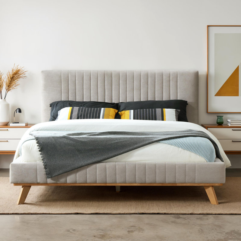 Sven Upholstered Platform Bed, Taupe, Queen