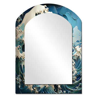 Teal Yellow Ocean Oceanic Odyssey Patchwork II - grand miroir mural océan