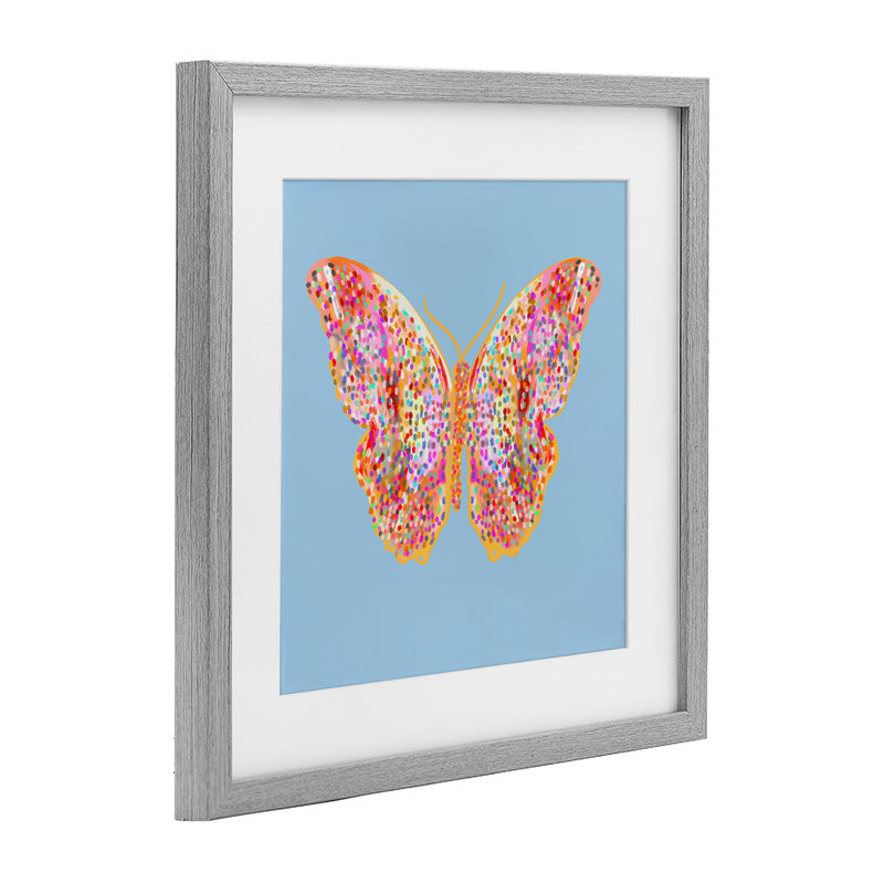 «Speckled Glitzy Butterfly», reproduction encadrée sous verre, design par Ashley Singleton, Cadre de ferme gris