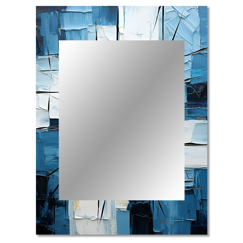Cubism Blue And White Fight - Abstract Shapes Wall Mirror, Modern Decorative Mirror, Printed Metal Art, 40" x 30"