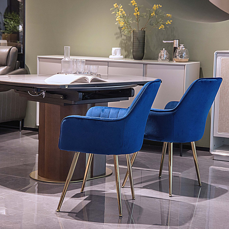 Ensemble de 2 chaises de salle à manger en velours avec pieds en métal, Bleu