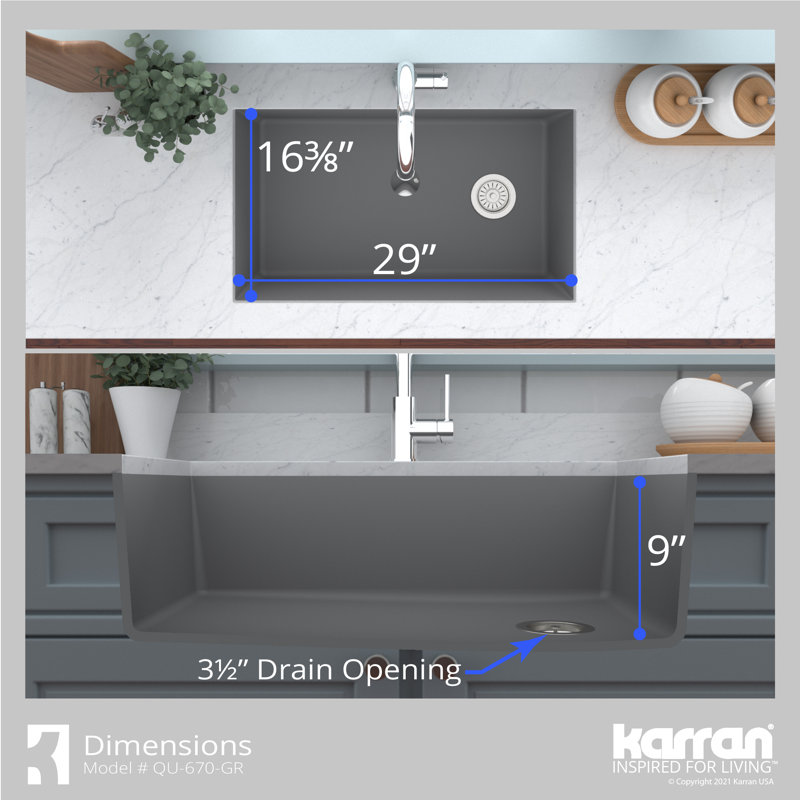 Karran Quartz 31-3/4'' X 19-1/4'' Single Bowl Undermount Kitchen Sink Kit, Gray