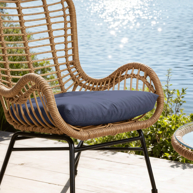 Rattan Patio Set With UV-Resistant Cushions & Glass Top Table 250Lb Capacity Outdoor Conversation Set​​, Blue