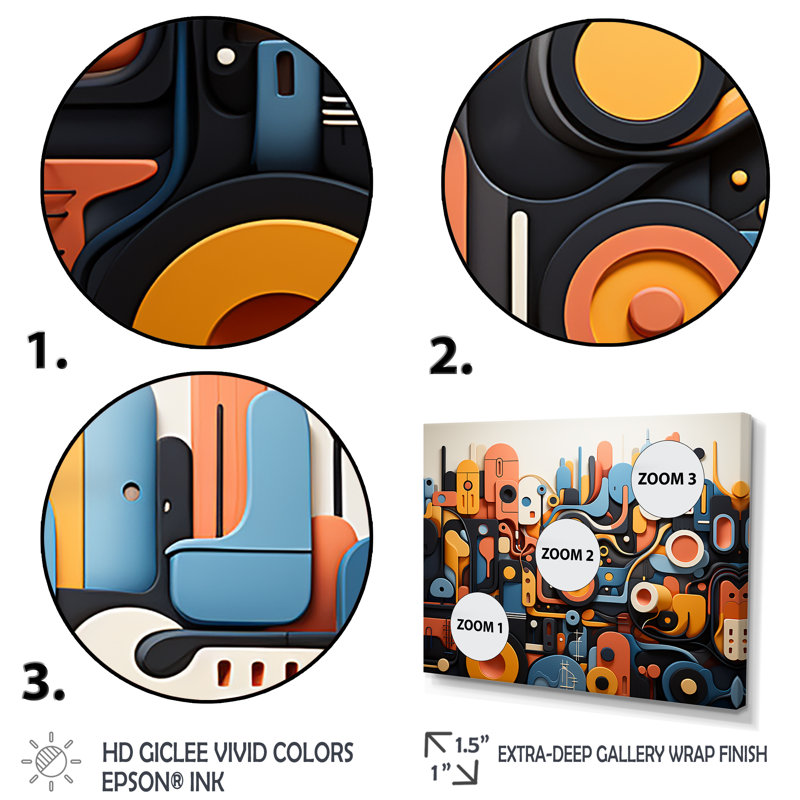Fusion abstraite bleue et jaune, formes abstraites - Art mural abstrait, Cadre flottant doré, H 24 po x l 32 po x P 1 po