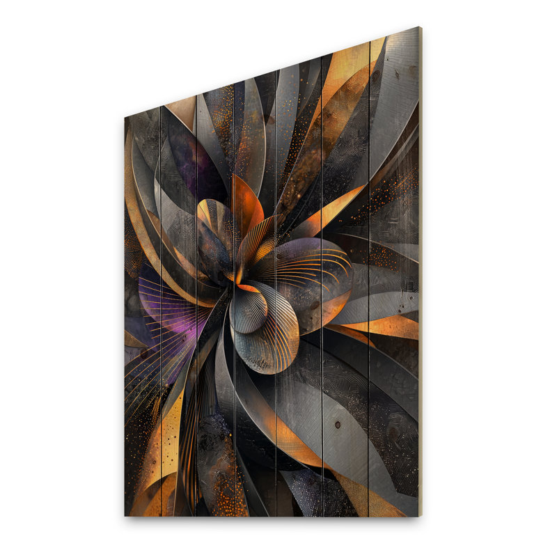 Fleur, pétale de dahlia géométrique en mouvement II - art mural en bois de dahlia - sur bois de pin naturel