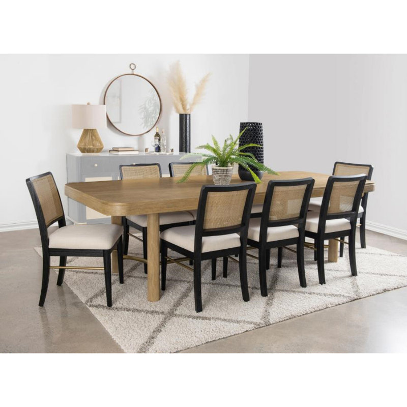 Wailing 9-piece Dining Table Set, 9 Pieces: Table, 8 Chairs, Cream/Black/Aged Brass
