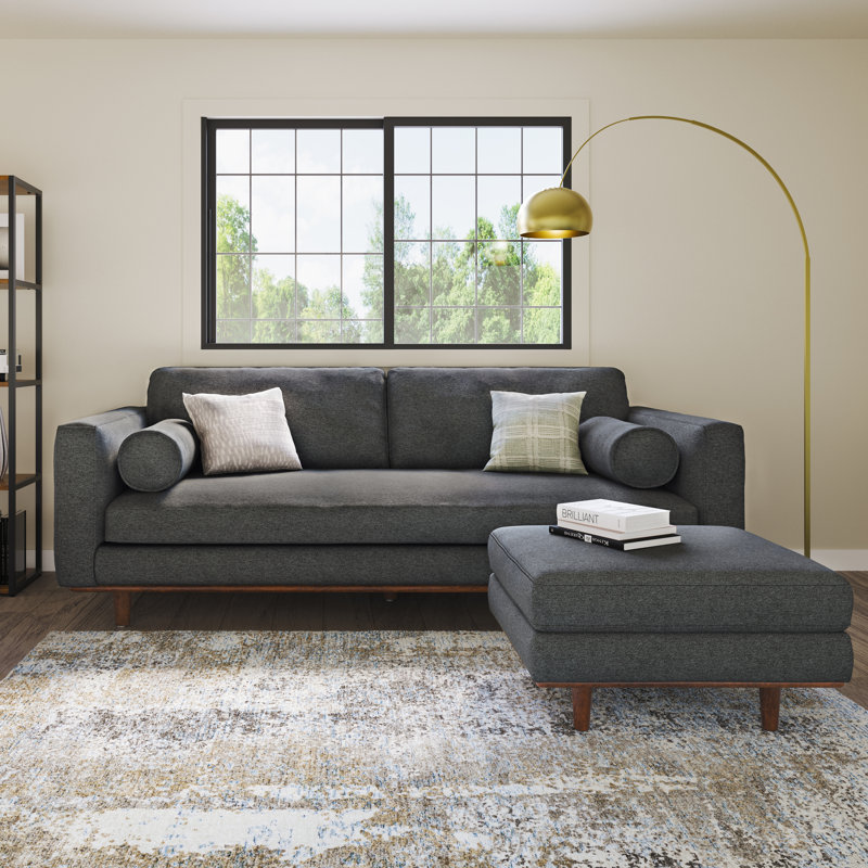 Morrison Charcoal Grey Fabric Mid-Century Modern Sofa with Removable Cushions