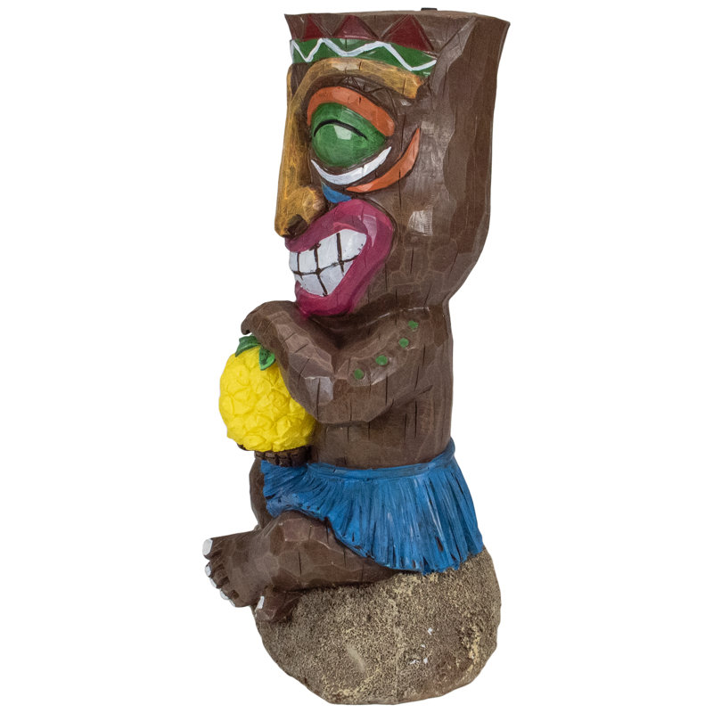 13.75" Solar Lighted Polynesian Tiki Statue with Pineapple