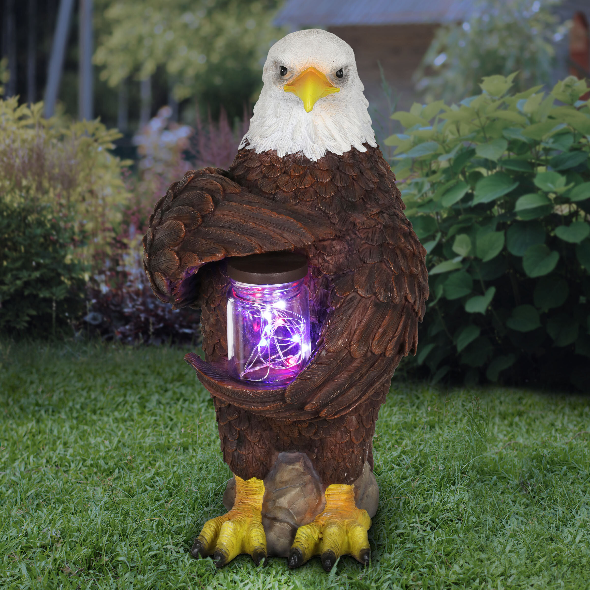 Exhart Solar Garden Statue Holding a Glass Jar with 9 LED Firefly String Lights & Reviews |