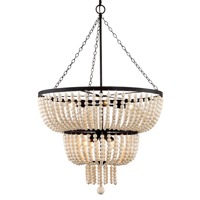 Fredrick 8 - Light Unique Empire Chandelier with Wrought Iron Accents, Wood Beads, 12