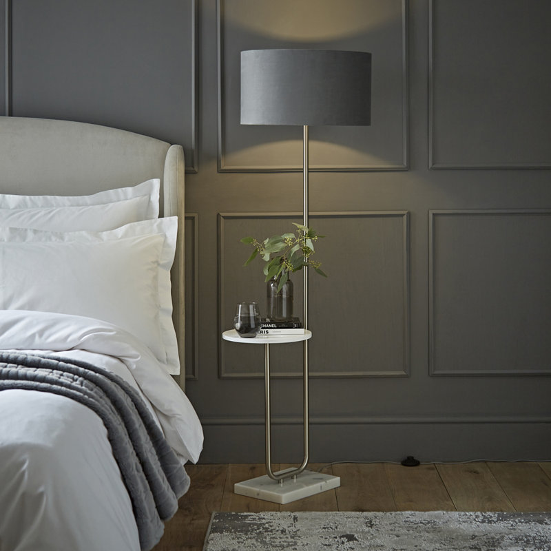 Replogle Matte Tray Table Floor Lamp Set, No, Grey, Chrome