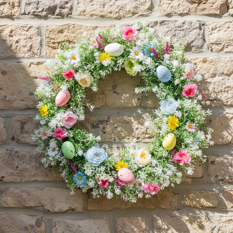 45 cm / 17,71 po couronne de fleurs sauvages de Pâques porte de patio porche fleur printemps décoration de couronne de Pâques décoration de porche décoration de vacances de Pâques