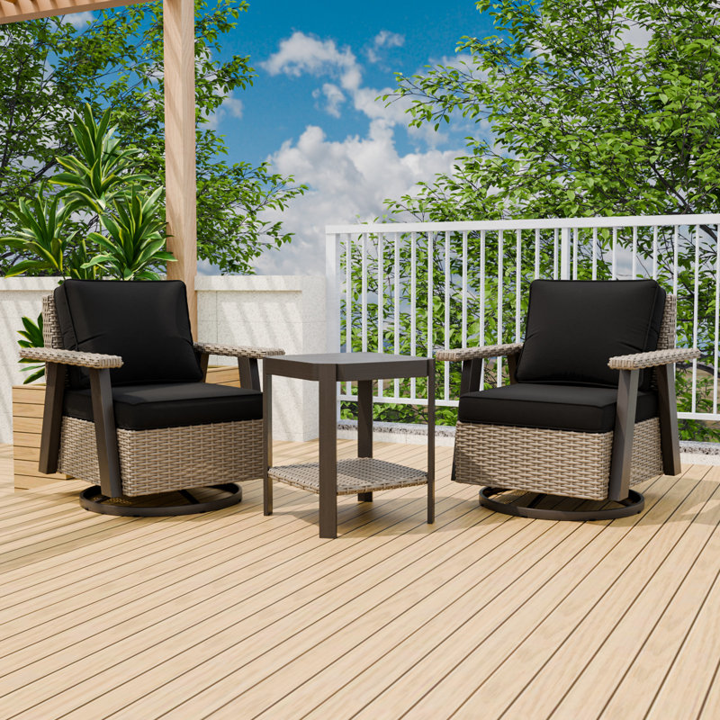 Ensemble de chaises de patio 3 pièces pivotantes en osier avec table d'appoint, Noir