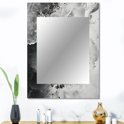 Peinture abstraite crème et noire liquide I - miroir mural Coastal Unique, miroir noir, impression sur métal