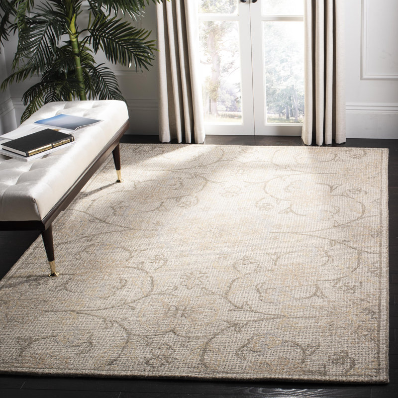 Sulema Hand Tufted Wool Floral Rug, Rectangle 9' x 12'