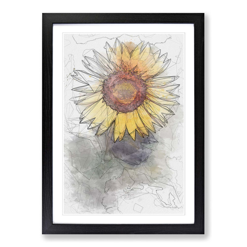 The Sunflower in Abstract - Picture Frame Graphic Art Print on MDF, Black, 76cm H x 50cm W x 2cm D