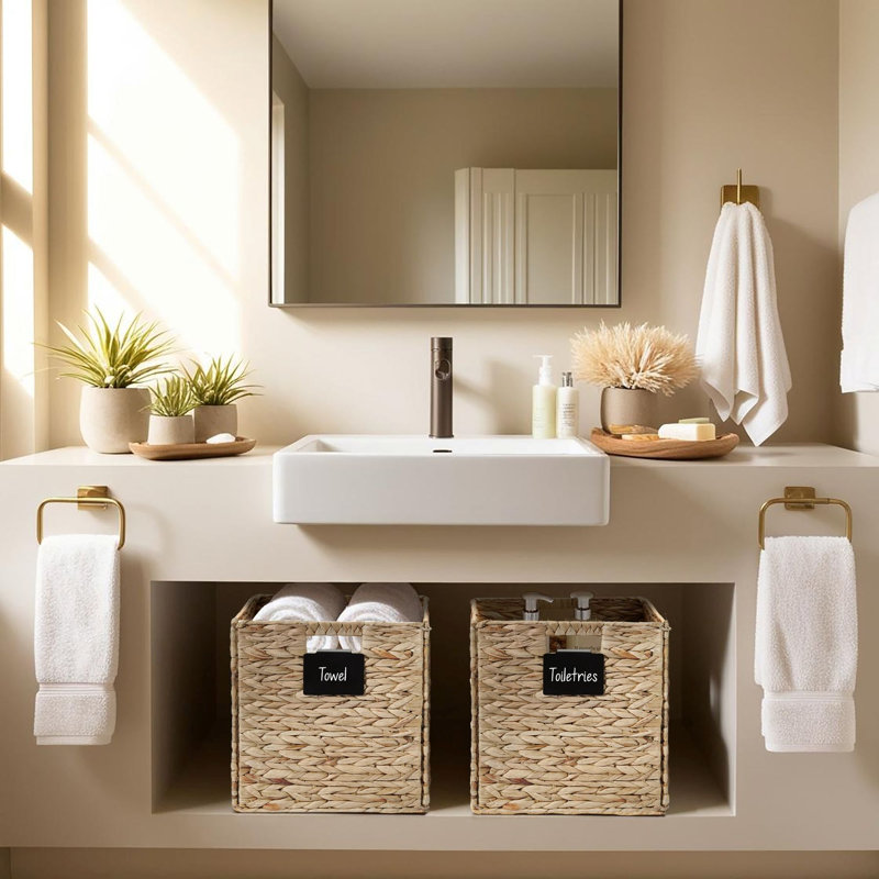 Panier de rangement pliable en jacinthe avec cadre en fil de fer