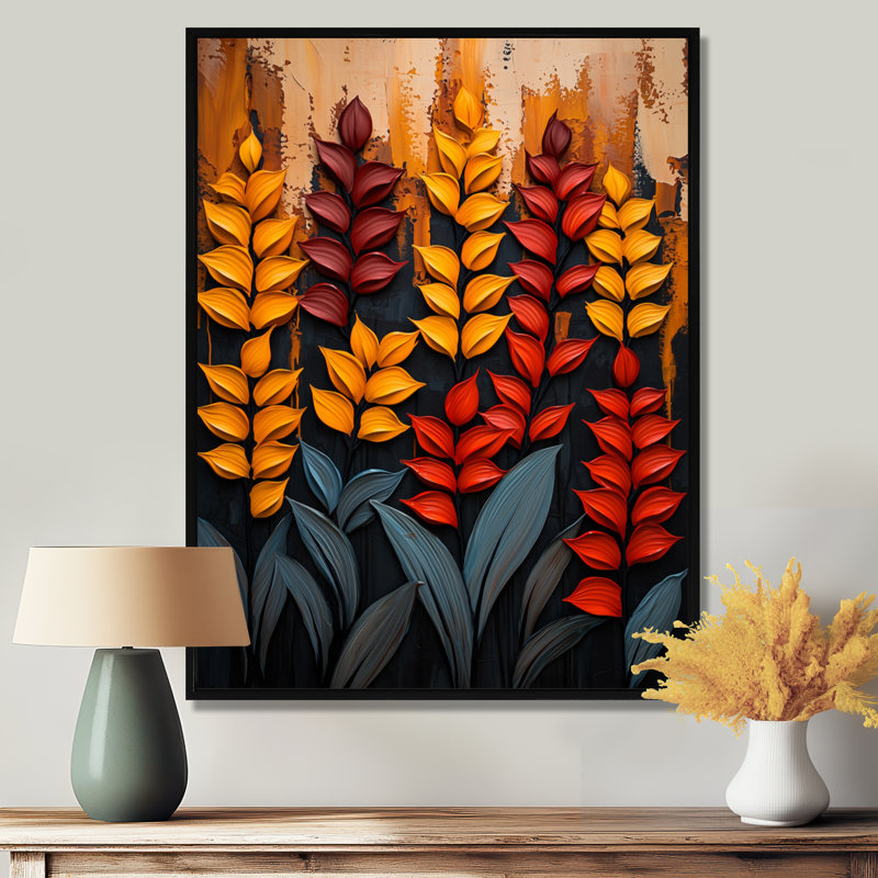 Plantes d'automne, pétales de la saison IV - Art mural plantes, H 20 po x l 12 po, Reproduction avec cadre flottant, Noir