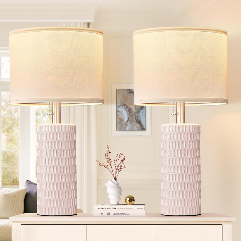 Ensemble de 2 lampes de table en céramique rose 20 po