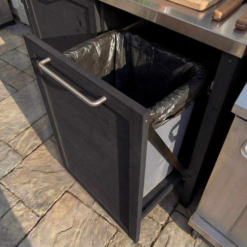 Armoire d'évier de cuisine 51,2 pouces en cèdre avec comptoir en acier inoxydable et rangement pour les ordures - noir, Noir