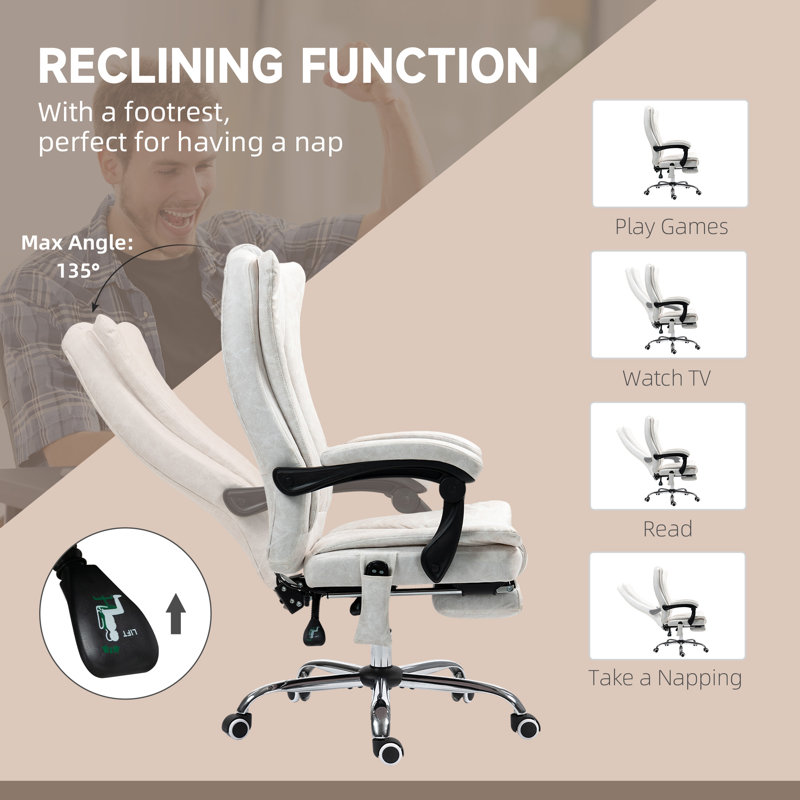 Microfiber Massage Office Chair, High Back Computer Chair with 6 Point Massage and Heat, White