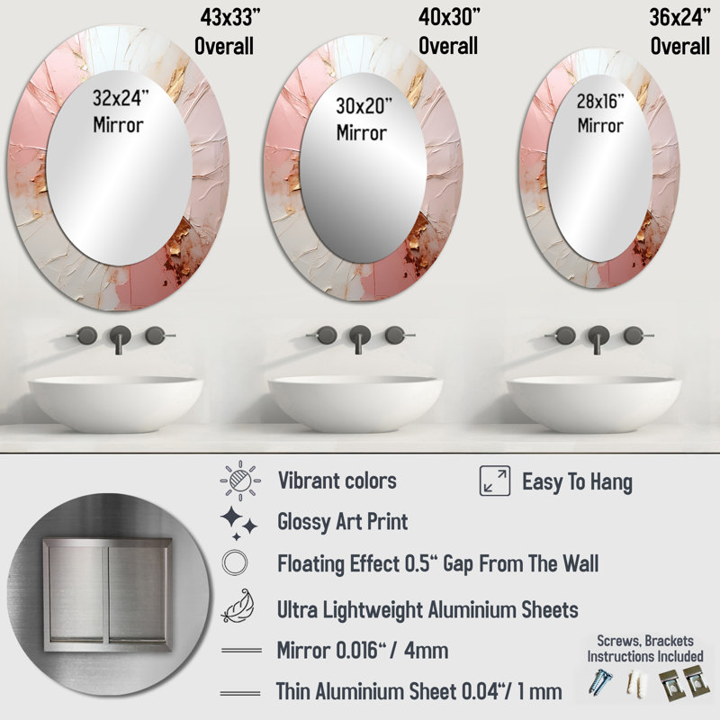 Décoration miroir or et rose fusion dorée et rose, 36 po x 24 po