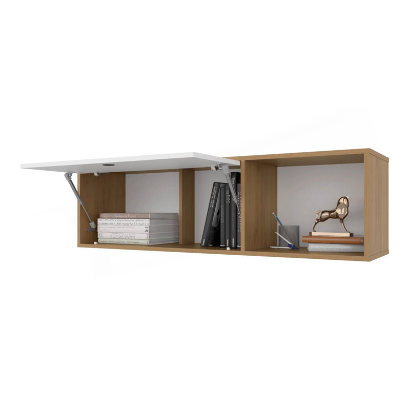 Natural Oak And White Wall-Mounted Cabinet With Lift-Up Door