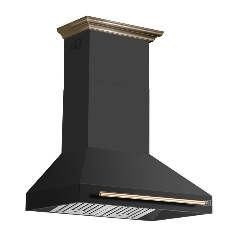 Hotte murale noire 36 pouces Forno Aria avec moteur 1200 CFM, ventilateur à 4 vitesses, filtre à charbon, Noir