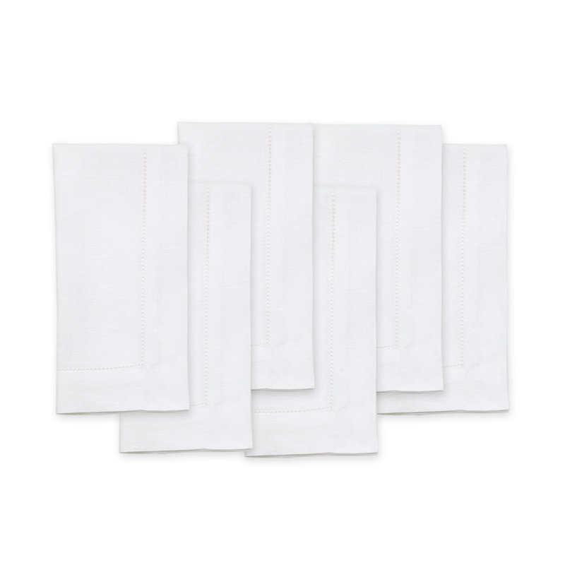 100% Pure Linen Hemstitch Dinner Napkins - Classic Hemstitch, White
