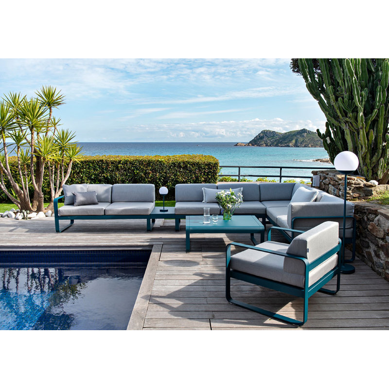 Bellevie Outdoor Side Table, Acapulco Blue, 29" H x 77" L x 36" W