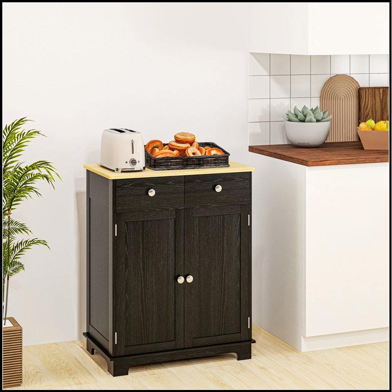 Buffet de comptoir moderne en bois massif avec beaucoup de rangement, parfait pour la cuisine et le bar à café.