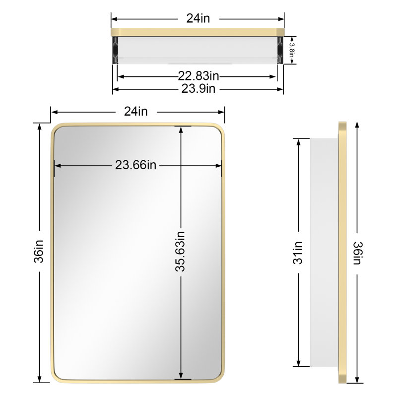 Armoire à pharmacie avec miroir réglable Anaahat, Or, H 36 po x l 24 po x P 3,8 po