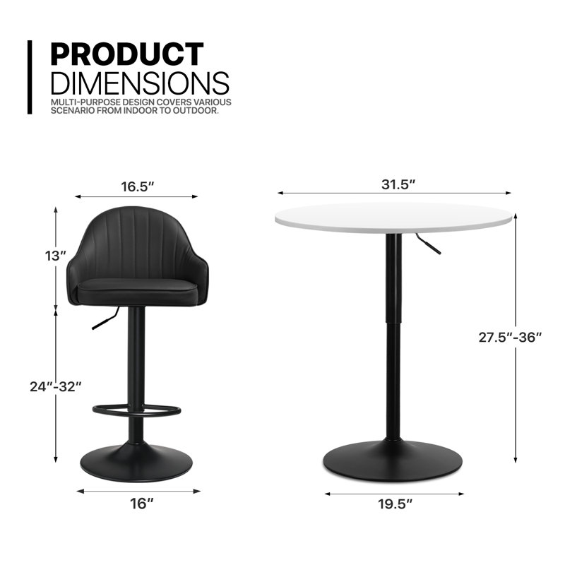 Ensemble de salle à manger Arabellarose L 31,5 x l 31,5, Noir, Blanc