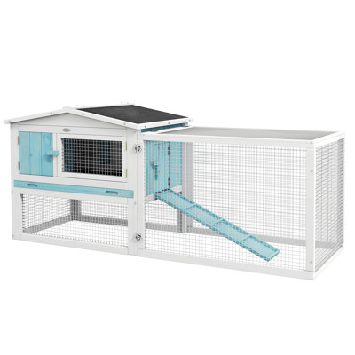 Cage à lapin 2 étages avec cage coulissante, cage amovible, pour intérieur et extérieur, 61,5 po x 23 po x 27 po, bleu clair