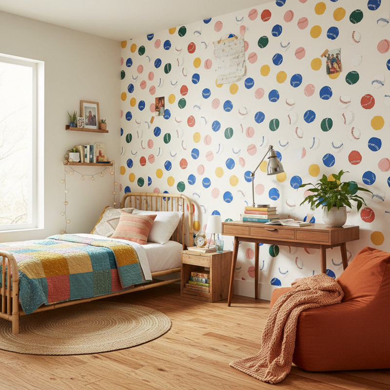 Baseball Pattern Wallpaper Playful Mural