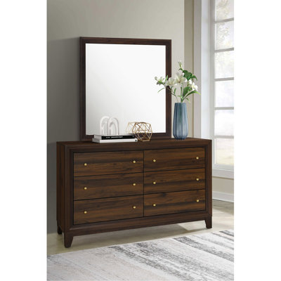 Commode 6 tiroirs en noyer avec miroir