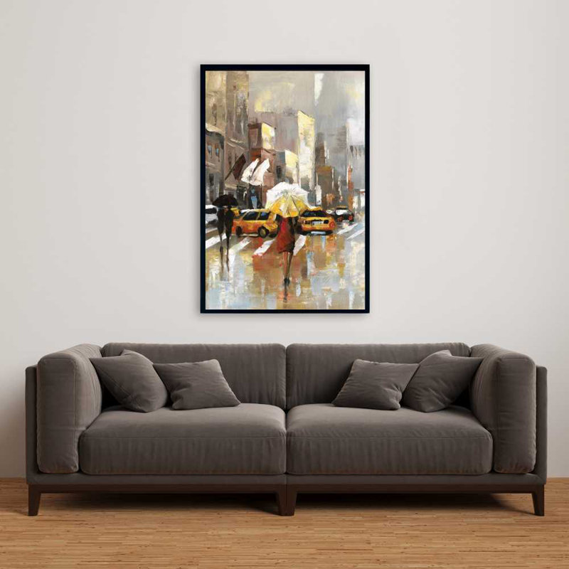 People with Umbrellas Framed Canvas Home Decor, 37.25" H x 25.25" W
