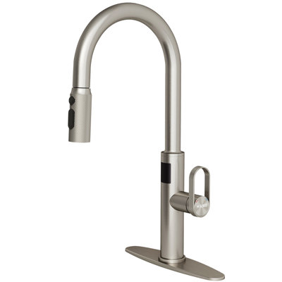 MASO Touchless Kitchen Faucet with Pull-Down Sprayer, Fahrenheit Temperature Display, 3 Spray Modes, 360° Swivel, Commercial Modern Faucet for RV, Farmhouse, Camper, Laundry & Bar, Brushed Nickel