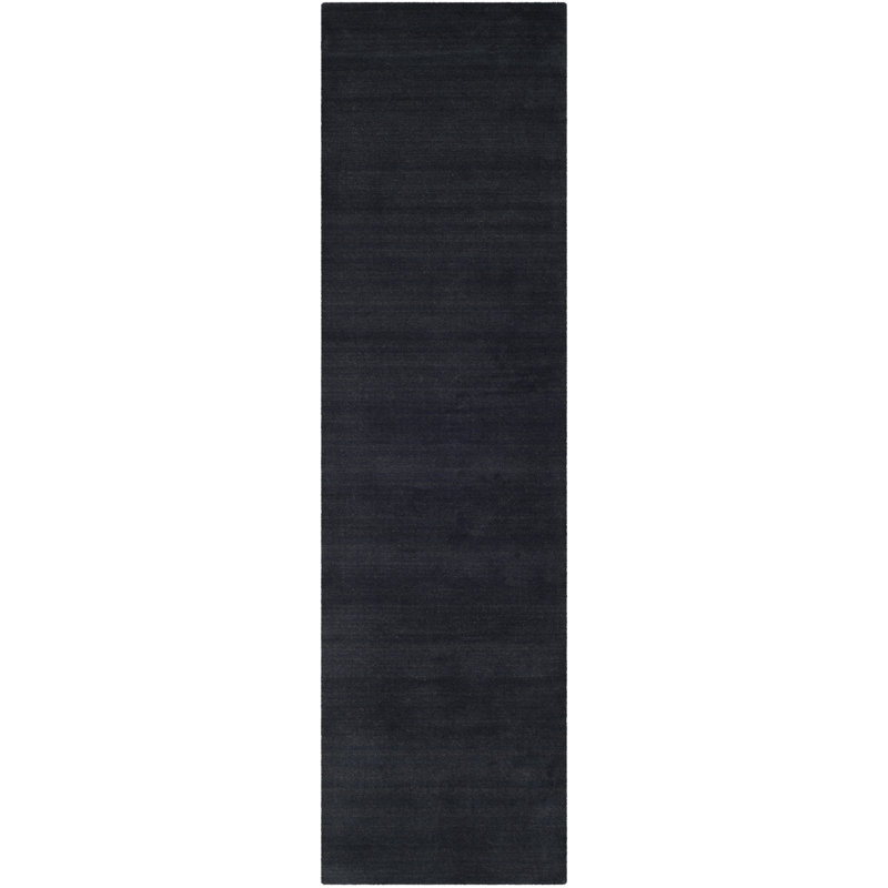 Tapis noir en laine touffeté à la main Frann, Tapis de couloir 2 pi 3 po x 12 pi