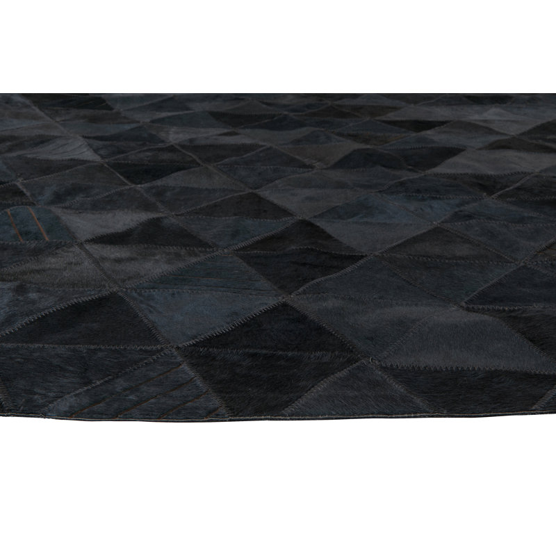 Trilogia Leather Geometric Area Rug in Charcoal, Round 8'2"