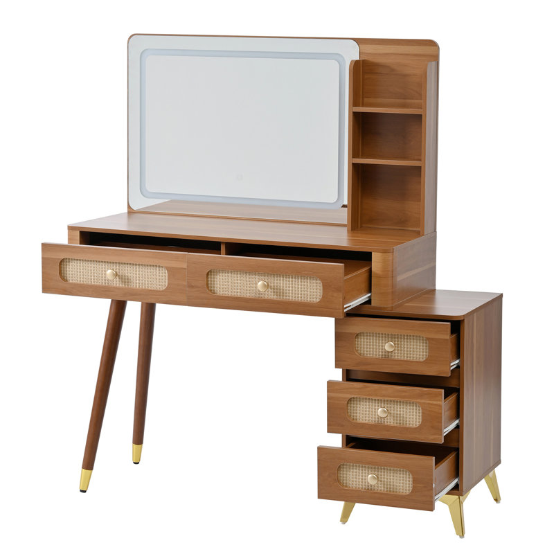 Coiffeuse 47 "avec miroir et lumières, Noyer
